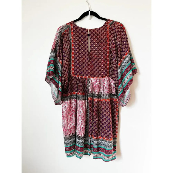 Dani Collection Patchwork Boho Tunic Blouse Small Cottagecore Floral Deep V Neck - Picture 5 of 10